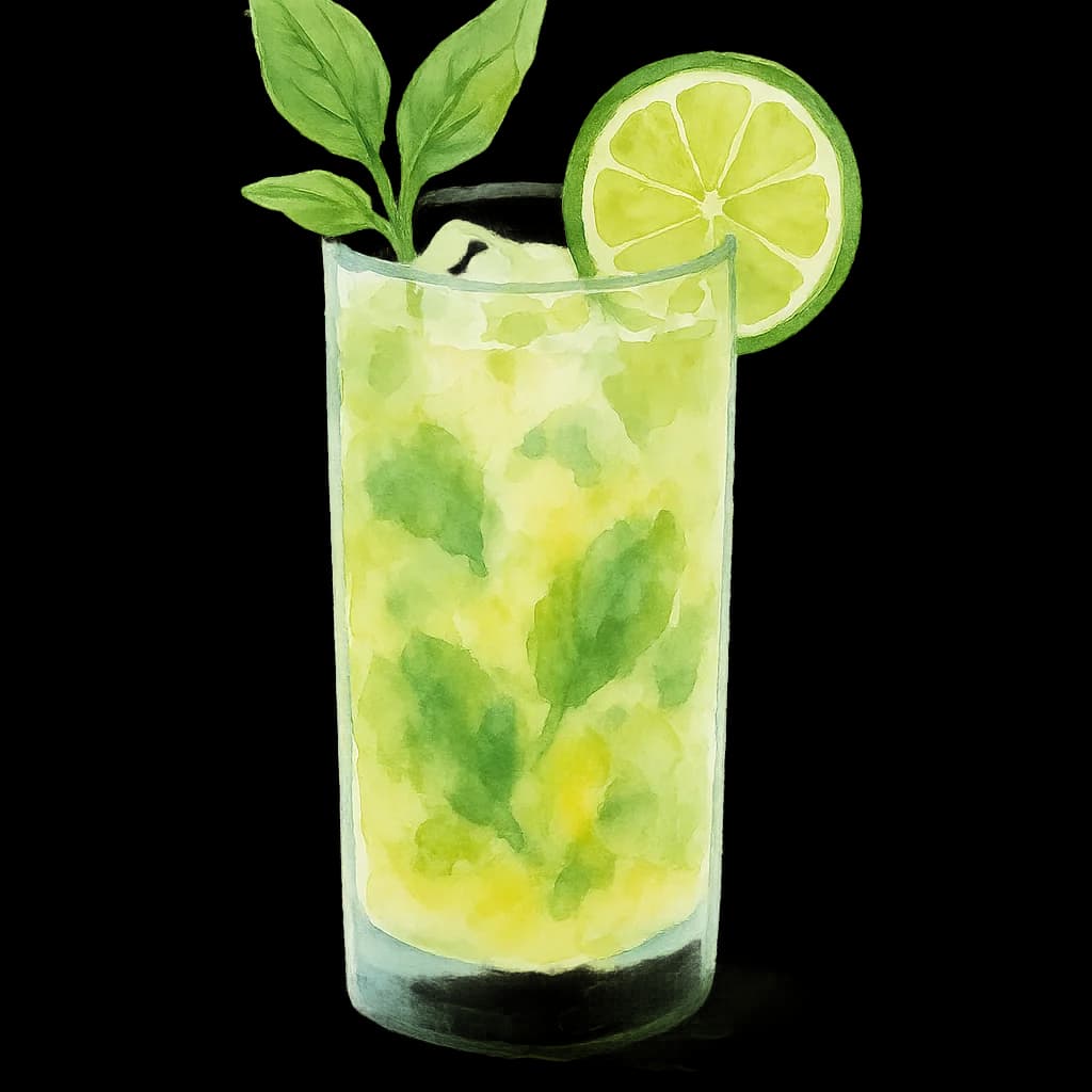 Illustration of Basil Virgin Mojito cocktail