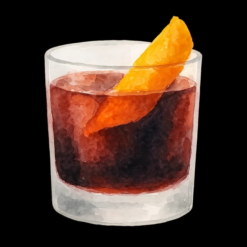 Illustration of Black Boulevardier cocktail